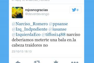 El portavoz del PSOE en Sanse denuncia a un usuario de Twitter que le amenaz con meterle un tiro en la cabeza 