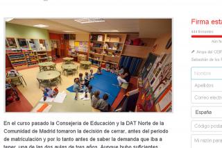 El Ampa del colegio Buero Vallejo de Sanse pide la apertura de una clase de 3 años suprimida por la Comunidad