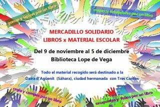 Mercadillo solidario de intercambio de libros por material escolar en Tres Cantos